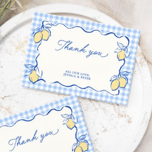 Amalfi-Zitronen-Blau-Gingham Dankeskarte