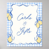 Amalfi-Zitronen-Blau-Gingham-Karten & Geschenke Poster (Vorne)