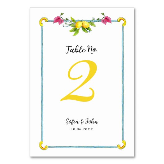 Amalfi-Zitronen Hochzeit-Tischnummer Tischnummer (Rückseite)