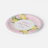 Amalfi-Zitronen mit rosa Fliesen und rosa Blume Pappteller (Schrägansicht)