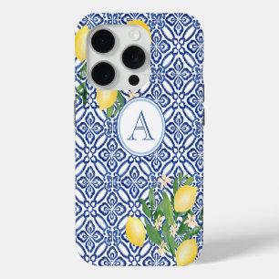 Amalfi-Zitronen Monogramm Blau Weiß Italienische F Case-Mate iPhone Hülle