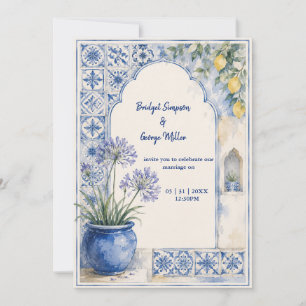 Amalfi-Zitronenblaue Fliesen Zielhochzeit Einladung