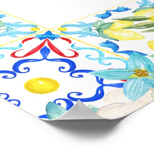Amalfii Coast Blue Tiles Italienische Hochzeit Emp Poster (Ecke)