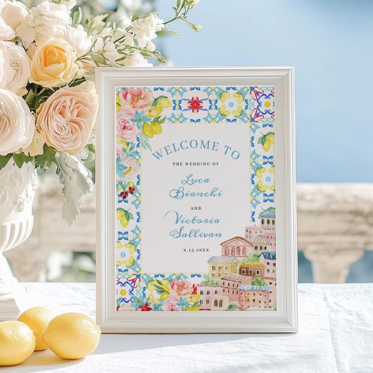 Amalfii Coast Blue Tiles Italienische Hochzeit Emp Poster