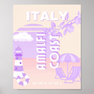 Amalfiküste, Reisekunst, Preppy Travel, Pastell Poster