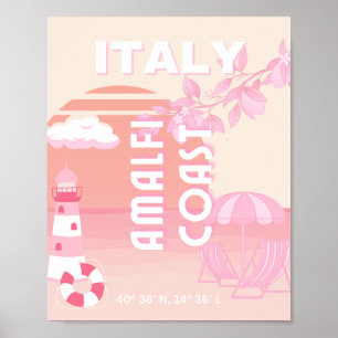 Amalfiküste, Reisekunst, Preppy Travel, Pastell Poster