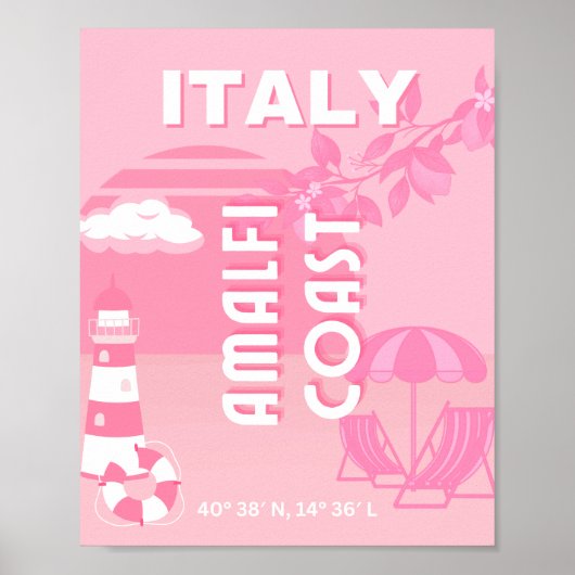 Amalfiküste, Reisekunst, Rosa Poster (Vorne)