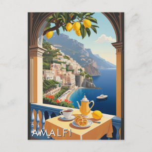 Amalfiküste Romantische Szenerie Balkon Retro Reis Postkarte