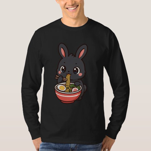 Amami Rabbit Eating Ramen Noodles Kawaii Cute Funn T-Shirt (Vorderseite)