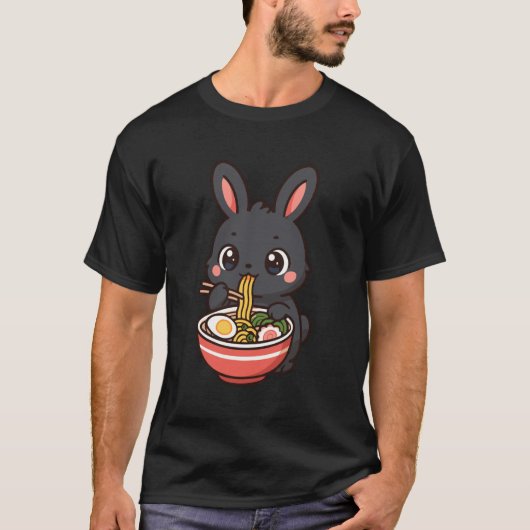 Amami Rabbit Eating Ramen Noodles Kawaii Cute Funn T-Shirt (Vorderseite)