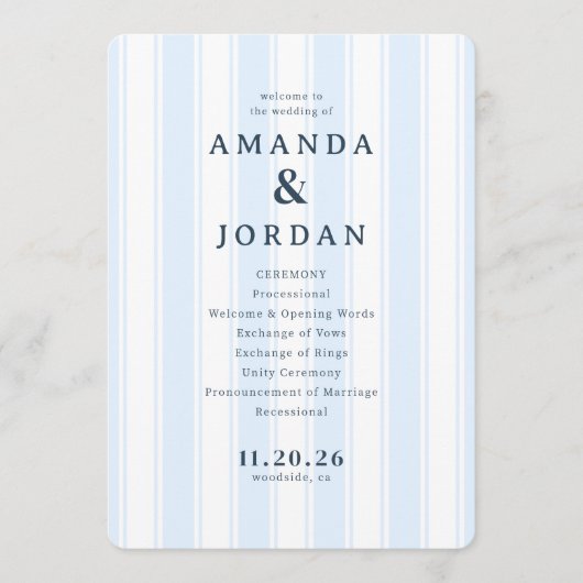 Amanda & Jordan Elegant Blue Vertical Ceremony Programm (Vorderseite)