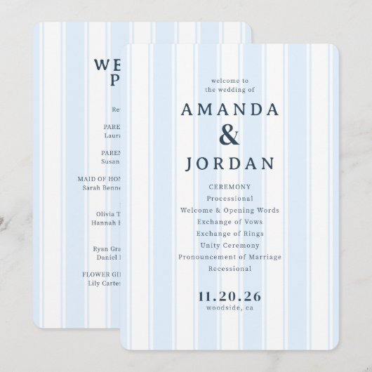 Amanda & Jordan Elegant Blue Vertical Ceremony Programm (Vorne/Hinten)