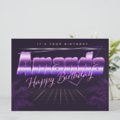 Amanda Name Vorname lila retro Karte Geburtstag (Stehend Vorderseite)