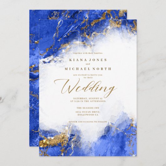 Amanda Piszczek Marble Glitzer Lt Royal Blue ID644 Einladung (Vorne/Hinten)