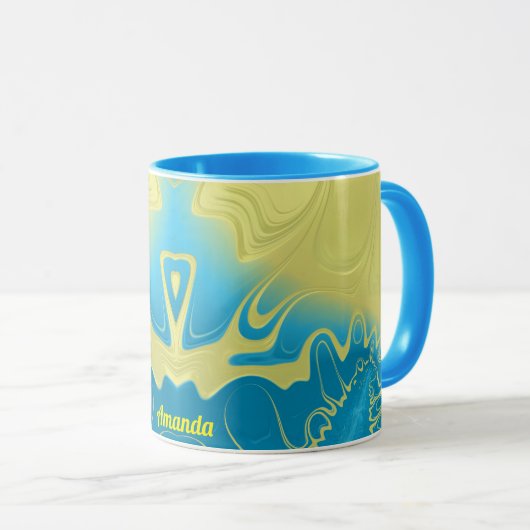 AMANDA ~ Zany 3D Fraktal ~ Yellow Blue 3D Tasse (VorderseiteRechts)