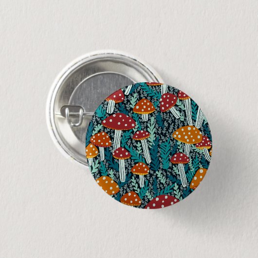 Amanita Magic Mushroom Fern Forest Pattern Button (Vorne & Hinten)