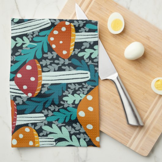 Amanita Magic Mushroom Fern Forest Pattern Geschirrtuch (Viertel Falte)