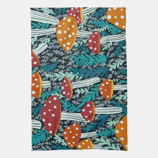 Amanita Magic Mushroom Fern Forest Pattern Geschirrtuch (Vertikal)