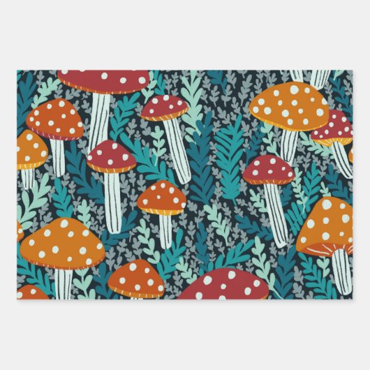 Amanita Magic Mushroom Fern Muster Geschenk Geschenkpapier Set (Vorderseite 3)