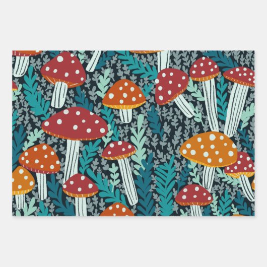 Amanita Magic Mushroom Fern Muster Geschenk Geschenkpapier Set (Vorderseite 2)