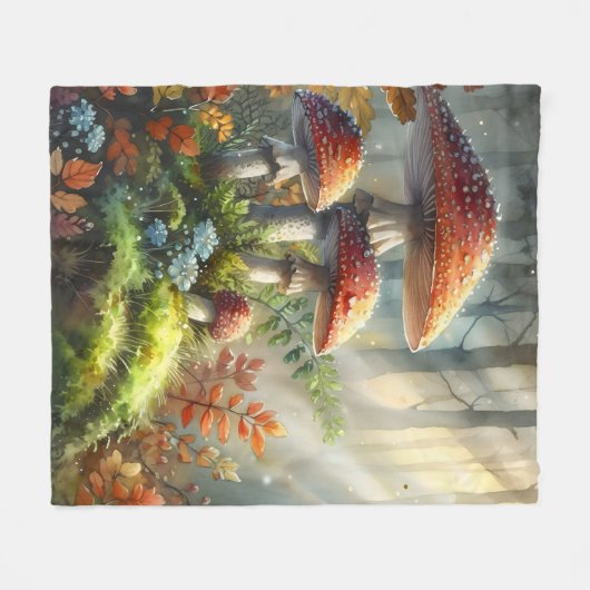 Amanita Mushroom Magic Forest Landschaft Fungi Fleecedecke (Vorderseite (Horizontal))