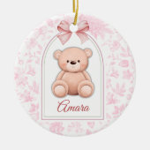 Amara | Benutzerdefiniertes rosa Teddy-Bär-Kinderz Keramik Ornament (Vorne)