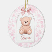 Amara | Benutzerdefiniertes rosa Teddy-Bär-Kinderz Keramik Ornament (Links)