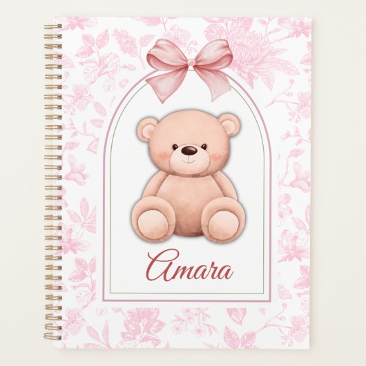 Amara | Benutzerdefiniertes rosa Teddy-Bär-Kinderz Planer (Vorderseite)