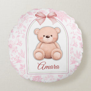 Amara Benutzerdefiniertes rosa Teddy-Bär-Kinderz Rundes Kissen