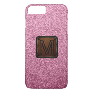 Amaranth rosa Leder-Optik Monogramm iPhone 8 Plus/7 Plus Hülle
