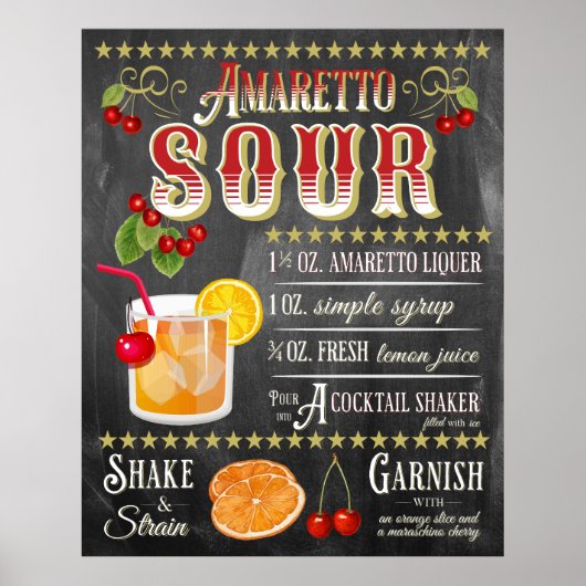 Amaretto Sour Chalkboard Rezept Poster (Vorne)
