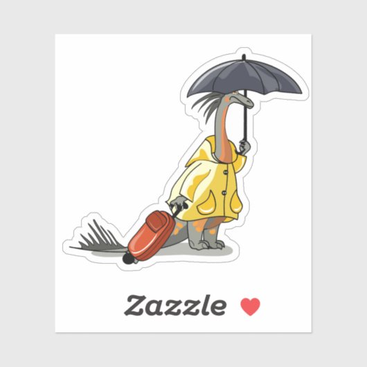 Amargasaurus mit Regenschirm und Koffer. Aufkleber (Blatt)