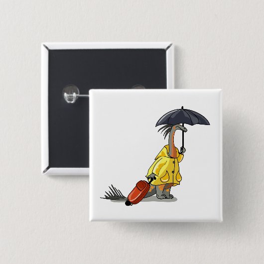 Amargasaurus mit Regenschirm und Koffer. Button (Vorne & Hinten)