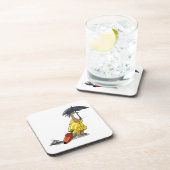 Amargasaurus mit Regenschirm und Koffer. Getränkeuntersetzer (Rechte Seite)