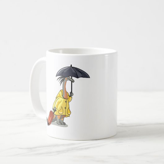 Amargasaurus mit Regenschirm und Koffer. Kaffeetasse (Vorderseite Links)