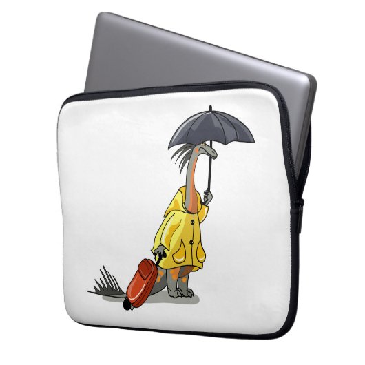 Amargasaurus mit Regenschirm und Koffer. Laptopschutzhülle (Vorderseite Links)