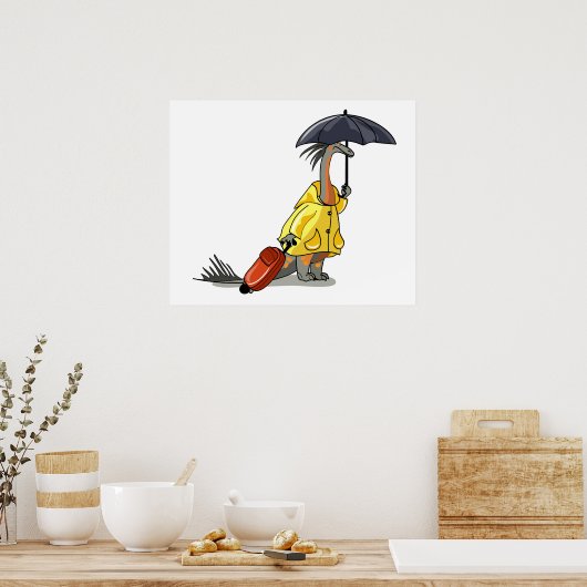 Amargasaurus mit Regenschirm und Koffer. Poster (Küche)