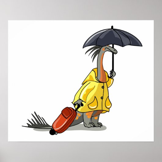 Amargasaurus mit Regenschirm und Koffer. Poster (Vorne)