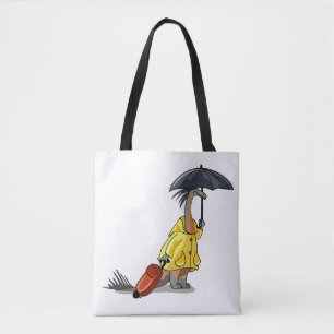 Amargasaurus mit Regenschirm und Koffer. Tasche
