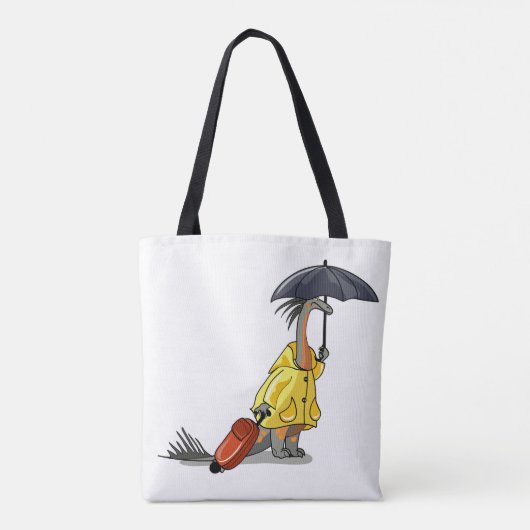 Amargasaurus mit Regenschirm und Koffer. Tasche (Rückseite)