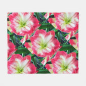 Amarilis pinkfarbene weiße Blume Fleecedecke (Vorderseite (Horizontal))