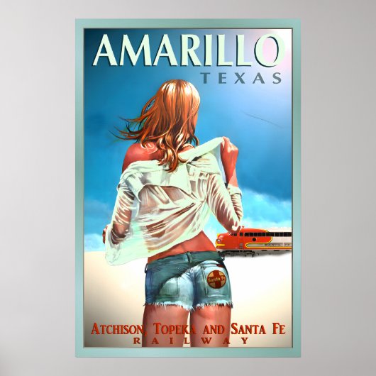 AMARILLO Texas Santa Fe Eisenbahn Neu Original Poster (Vorne)