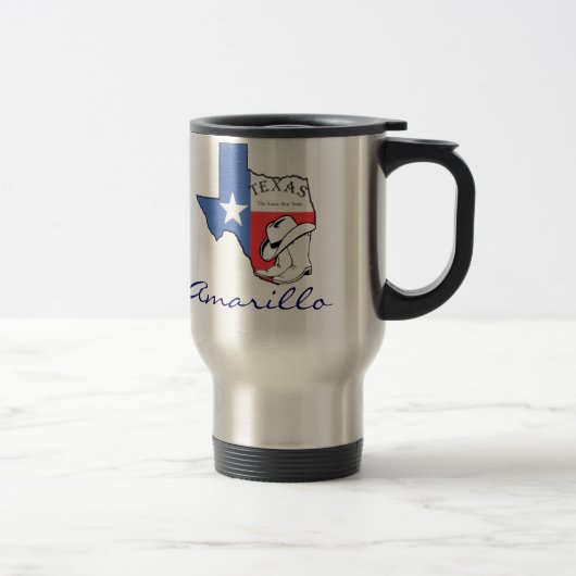 Amarillo Texas Staat Map mit Star, Boots, Hat-Tass Reisebecher (Rechts)