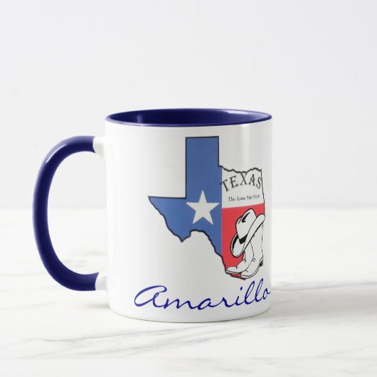 Amarillo Texas Staat Map mit Star, Boots, Hat-Tass Tasse (Links)