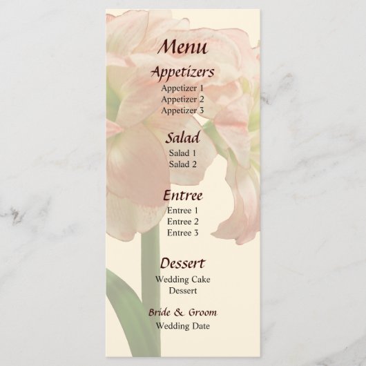 Amaryllis Aphrodite Wedding Menu Menükarte (Vorderseite)