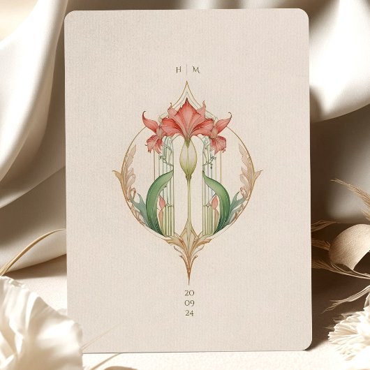 Amaryllis Art Nouveau Wedding Einladung