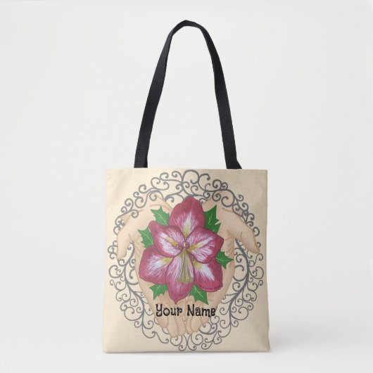 Amaryllis-Blumen in Händen Tasche (Vorderseite)