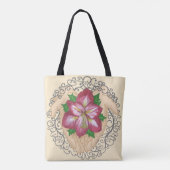 Amaryllis-Blumen in Händen Tasche (Rückseite)