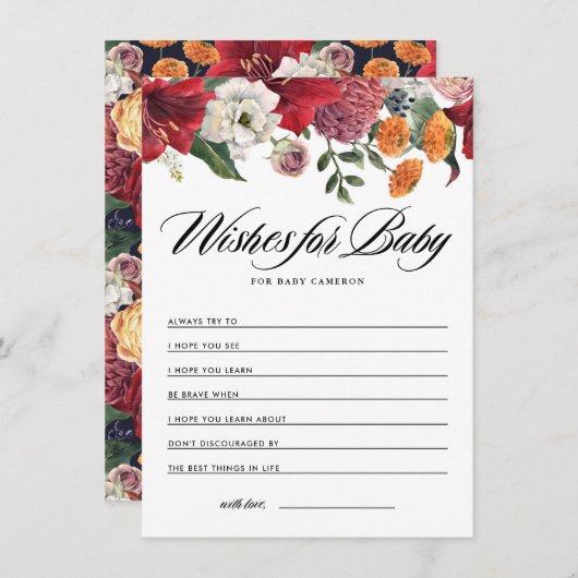 Amaryllis Botanical Baby Dusche Wünsche für Baby Begleitkarte (Vorne/Hinten)