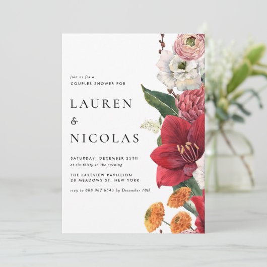 Amaryllis Botanische Probe Abendessen Einladung (Stehend Vorderseite)